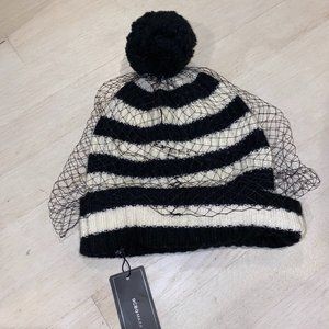 BCBG Striped Veil Beanie